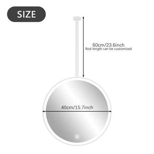 Miroir de maquillage LED suspendu rond avec éclairage intégré blanc