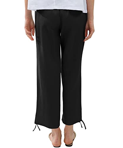 Amazhiyu Womens Pure Linen Casual High Waist Pencil Drawstring Pants with Pockets2
