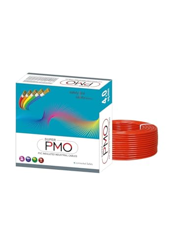 Image of Super PMO PVC Insulated Copper Wire, 90 m, Single Core Flexible Cable for Domestic and Industrial Use (RED, 4.00 SQ MM)