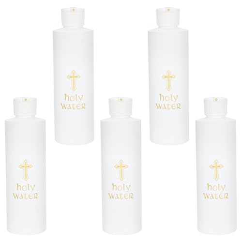 WEBEEDY 5 piezas botellas de agua bendita 250 ml/8 oz blanco con cruz de plástico dorado botella de agua bendita para suministros de iglesia hogar y viaje(botellas vacías)