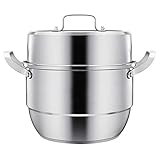 MATERIALES DE ALTA CALIDAD: Esta olla de vapor está hecha de acero inoxidable 304 de alta calidad, que se calienta rápidamente y distribuye el calor de manera uniforme. La tapa está hecha de vidrio templado y acero inoxidable, no solo tiene un diseño hermoso, sino que también es conveniente para que pueda observar el estado de los ingredientes.