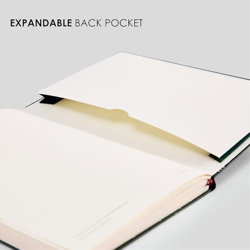 Image of myPAPERCLIP Executive Series A5 Ruled Notebook | 192 Pages, 80 GSM, Hard Cover, A5 (5 .83 x 8.27 in) | Flat Lay | Bookmark, Elastic Closure & Back Pocket | Black