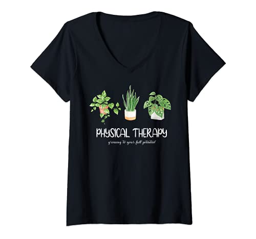 Mujer Physical Therapy Pediatric Shirt, PT/PTA Cute Plants Camiseta Cuello V