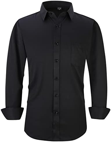 Men Dress Shirt Long Sleeves Business Casual Button-Down Shirt Regular Fit for Formal Shirts Classic with Pockets (Small, Twill Black)