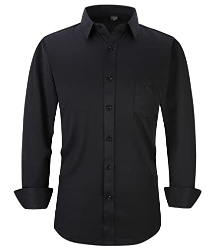 Men Dress Shirt Long Sleeves Business Casual Button-Down Shirt Regular Fit For Formal Shirts Classic With Pockets (Small, Twill Black) #TOP1