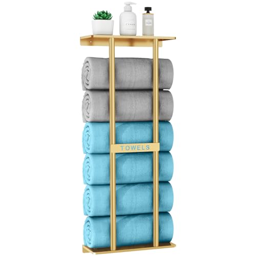STWWO Mensole Portasciugamani da Bagno Porta Asciugamani da parete Dorato 76cm Porta Salviette Grandi Asciugamani Organizer Portasciugamani Verticale con ripiano per Bagno Cucina Toilette