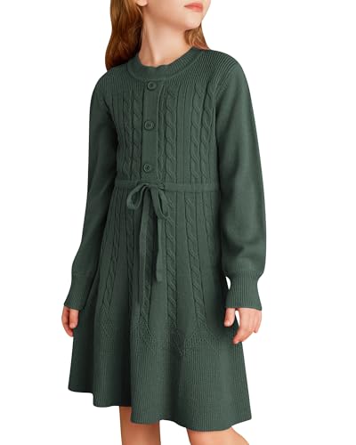 GRACE KARIN Girls Sweater Dress Size 12-14 Green Long Sleeve Fall Winter Fashion Kids Tween Dresses