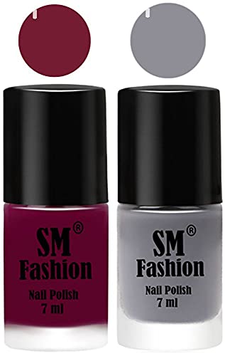 Image of Long Lasting Nail Polish | Nail Paint Combo 7 ml Each) - Set of 2 Mulberry-Gray