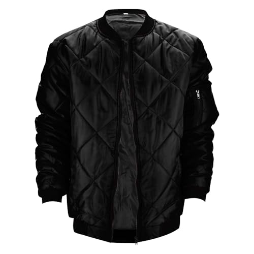 Beokeuioe Lightweight Down Jacket without Hood, Hiking Bomber Jacket, Winter Jacket for Men, Outdoor Puffer Men's Jackets, Solid Color Cotton Softshell Jacket, Transition Jacket, black, L - Image 2