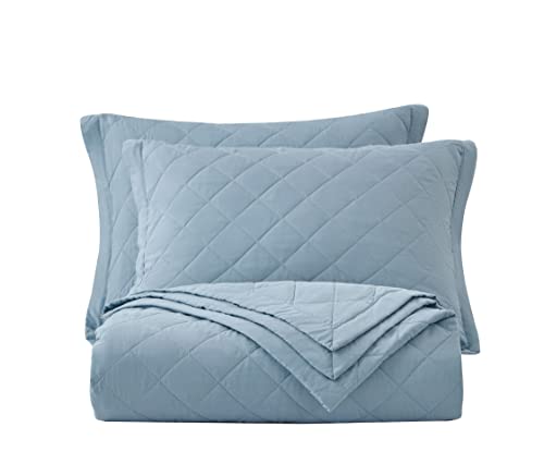 Chezmoi Collection Owen 3-Piece Soft Cooling Bamboo Fiber Quilt Bedspread Diamond Quilted Coverlet Set (King, Blue) #TOP5