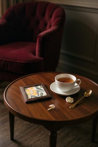 Image of Coaster | Wooden Square Shaped Frame | Stylish Ethnic Tabletop Design | Ideal for Home & Office | Perfect for Tea Cups, Coffee Mugs & Glasses (Frangipani, Set of 2)