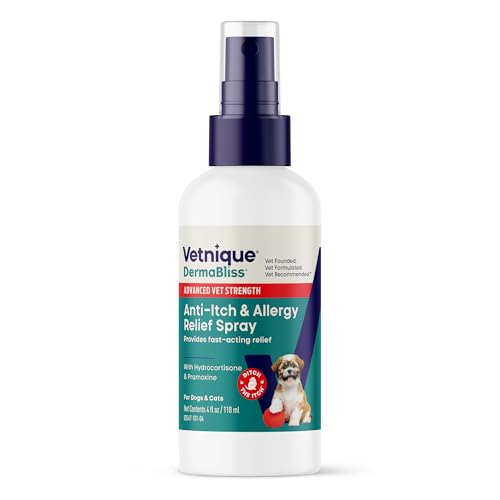 Vetnique Dermabliss Anti Itch Spray for Dogs & Cats with Hydrocortisone for Allergies and Immediate Dog Itching Skin Relief - Fragrance Free with Soothing Oat Extract (4oz)