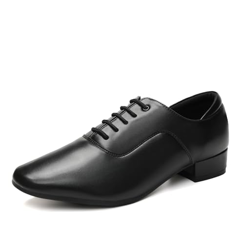 YKXLM Zapatos Profesionales de Baile Latino para Hombre Zapatos de Baile Jazz Tango Waltz Performance Shoes,Tacon 2.5 cm,Negro,45EU