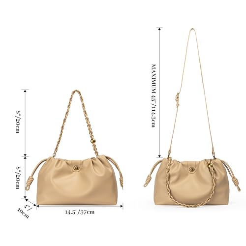 Bucket Hobo Purse for Women. Designer Drawstring Shoulder Bag with Top Chain Tote Handle and Long Crossbody Strap4