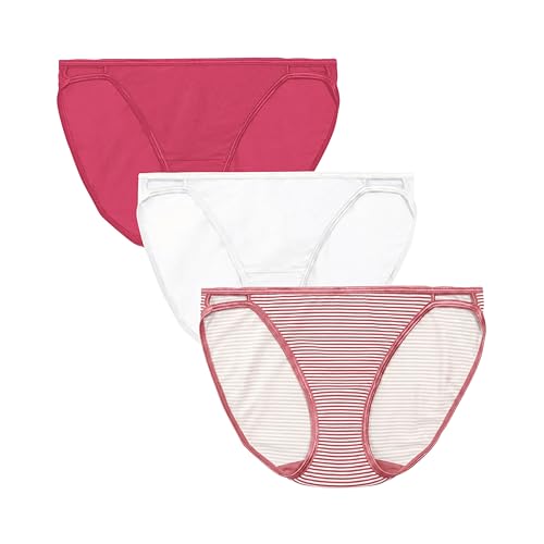 solpremo 3-Pack Vanity Fair Illumination String Bikini Panties Pink/White/Stripe Print Size 8