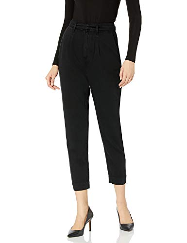 PAIGE Women's Simone Self Belt High Rise Straight Leg Pant, Black Carbon, 27