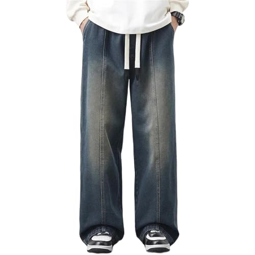 Men's Plus Size Baggy Jeans – Straight Wide Cargo Denim Pants, Elastic Waist Casual Streetwear