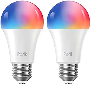 Porik Smart Alexa Light Bulb E27, LED Dimmable Wi-Fi RGB Color Bulb Works with Alexa, Google Home, Remote Control and Voice Control,Halloween Decorations, No Hub Required, 9W 220V, 2 PCS