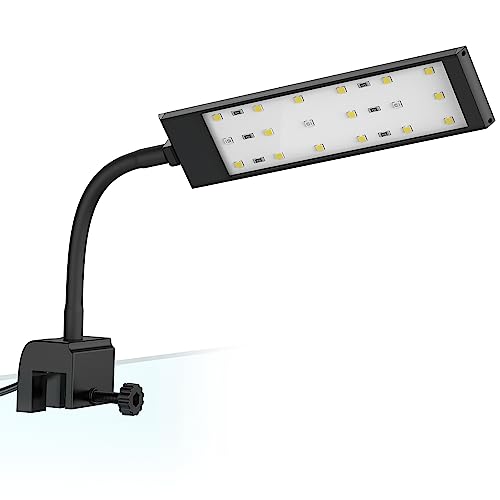 NICREW JTL Fish Tank Clip-On Light, Clamp Aquarium LED Light with 2 Lighting Modes, 360° Adjustable Light Arm, Fit 20L Aquariums, 18 LEDs, 7W
