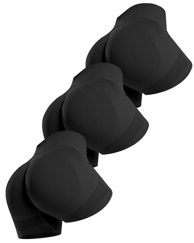 ATHVOTAR 3 Piece Workout Shorts Women Seamless Scrunch Butt Lifting High Waisted Gym Booty Shorts Black/Black/Black M