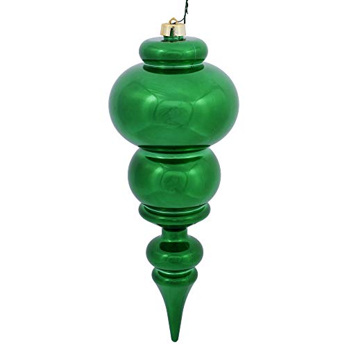 Vickerman 14" Shiny Finial Ornament, Shatterproof Plastic, UV Resistant Christmas Tree Decoration, Green