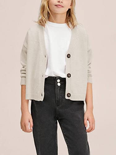 Geckatte Girls Cardigan Knitted Sweater Button Long Sleeve Solid Basic Casual Tops Outerwear 5-14 Years Spring Fall Beige #TOP4