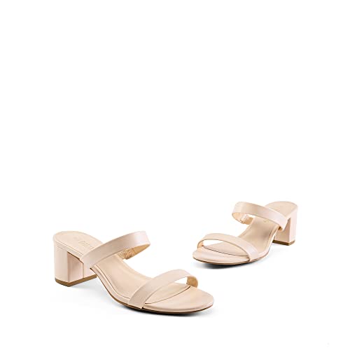 DREAM PAIRS DREAM PAIRS Women's Two Strap Open Toe Low Block Chunky Heels Sandals Dress Pumps Casual Summer Mules Shoes,Size 8.5,Apricont/Pu