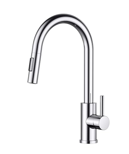 FORIOUS WELS Kitchen Taps, Kitchen Taps Mixer with High Arc Spout Swivels 360° Single Handle Two Spray Function, Polished Chrome