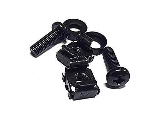Image of Monoprice M6 x 16mm Server Rack Mount Cage Nuts, Screws and Washers (50 Sets) Zinc Plated, Black, for Cabinet or Server Racks Tapped with 12 /24 Universal Square Hole Rails