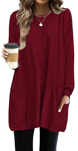 Image of OFEEFAN Long Sleeve Shirts for Women Long Sweaters with Pockets Tunic Tops Loose Fit