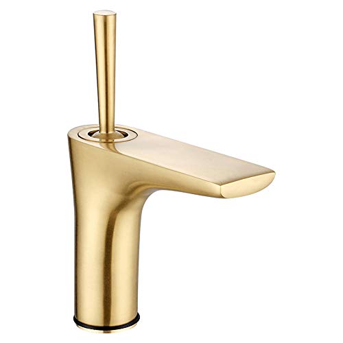 Grifo monomando dorado cepillado de latón para lavabo alto de baño y cocina QYYZTQY