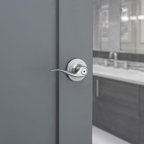 Image of Kwikset Tustin Interior Privacy Door Handle with Lock, Door Lever For Bathroom and Bedroom, Satin Chrome Reversible Keyless Turn Lock
