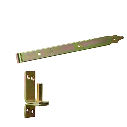 BRESKO Ladenband mit Kloben Set gelb verzinkt 30-80 cm Torband Türband Scharnier Tor Gartentor (400x30 mm - Ø10 mm)