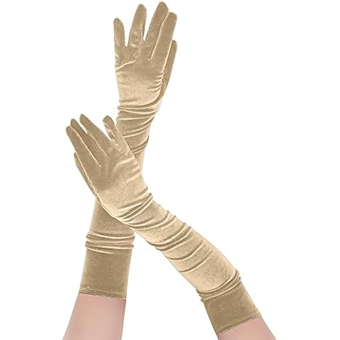 Memoryee Womens Sexy Long Gloves Satin Elbow Length 21" Stretchy 1920s Opera Wedding Evening Party Dance Gloves and Mittens Gold Cover