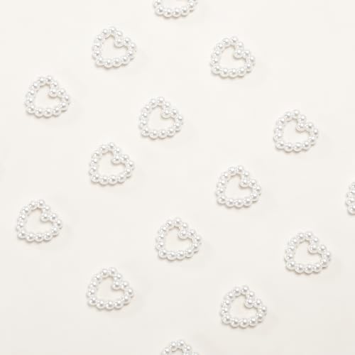 600 Pcs Pearl Heart Table Scatter Confetti Wedding Charm Table Scatter Decoration Plastic Bead Pearl Heart for DIY Craft Nails Wedding Party Decorations Cake Bridal Shower Decor 0.39