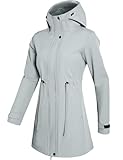 BANTREK Women's Softshell Long Jacket Lightweight Waterproof Windbreaker Jacket Fleece Lined Hooded Insulated Rain Coat (Light Grey,Small)