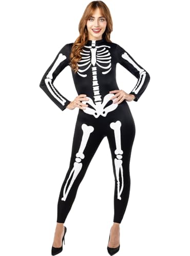 Funidelia | Disfraz de esqueleto silueta para mujer Esqueleto, Calavera, Muerte, Terror - Disfraz para adultos y divertidos accesorios para Fiestas, Carnaval y Halloween - Talla S - Negro