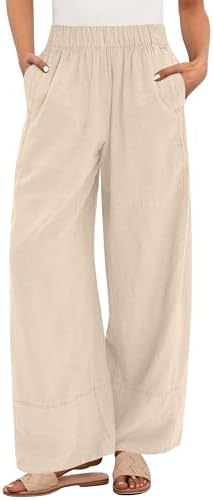 ANRABESS Women's Wide Leg Linen Pants Summer Boho Casual Elastic ...
