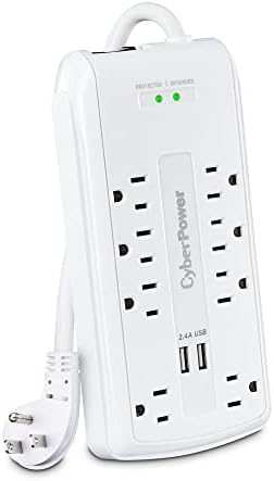 CyberPower CSP806U Professional Surge Protector, 3000J/125V, 8 Outlets, 2 USB Charge Ports, 6ft Power Cord