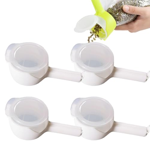 4 clips para bolsas con boquilla de vertido, clips de sellado herméticos para almacenamiento de alimentos, dispensador de aperitivos, sello de plástico duradero (blanco)