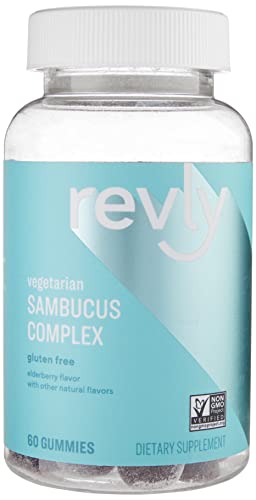 Amazon Brand - Revly, Elderberry Sambucus Gummies 300 mg - Immune System Support - 60 Gummies (1 Month Supply), Non-GMO, Vegetarian, Gluten Free