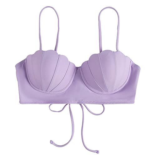 SunYone Strappy Seashell Shaped Push up Bikini Tops with Underwire for Women Lilac