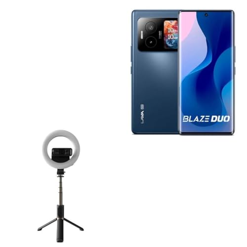 BoxWave Stand and Mount Compatible with Lava Blaze Duo - RingLight SelfiePod, Selfie Stick Extendable Arm with Ring Light - Jet Black