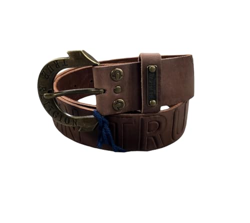 True Religion Womens Jeans Leather Belt Brown Embossed Logo Hardware Horseshoe Buckle (24)