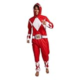 Bioworld Power Rangers Red Ranger Adult Long Sleeve Hooded Cosplay Onesie Costume Union Suit-XL