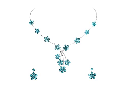 Juego de collar y aretes florales de cristal con acabado de joyería fina