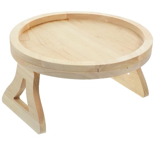Bandeja de madera redonda para evitar caídas de vasos en el sofá con base estable plegable 2