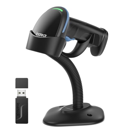 Image of Inateck 2D Barcode Scanner with Intelligent Stand, Wireless QR Code Scanner, Handheld Scanner with APP and SDK, 2D Imager with 2600mAh Battery, BCST-35 Blue