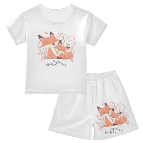 Fox Floral Mothers Day Pajama Set Short Sleeve Summer Pajamas Sleepwear Nightwear Set Cotton 5Y