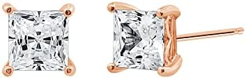 Amazon Collection Platinum or Gold-Plated Sterling Silver Infinite Elements Zirconia Princess-Cut Stud Earrings